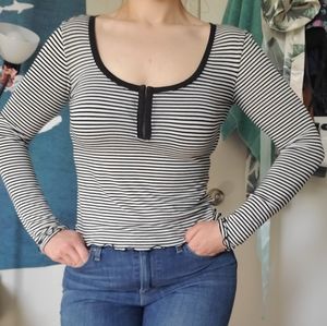 Long Sleeve Striped Swoop Neck Top